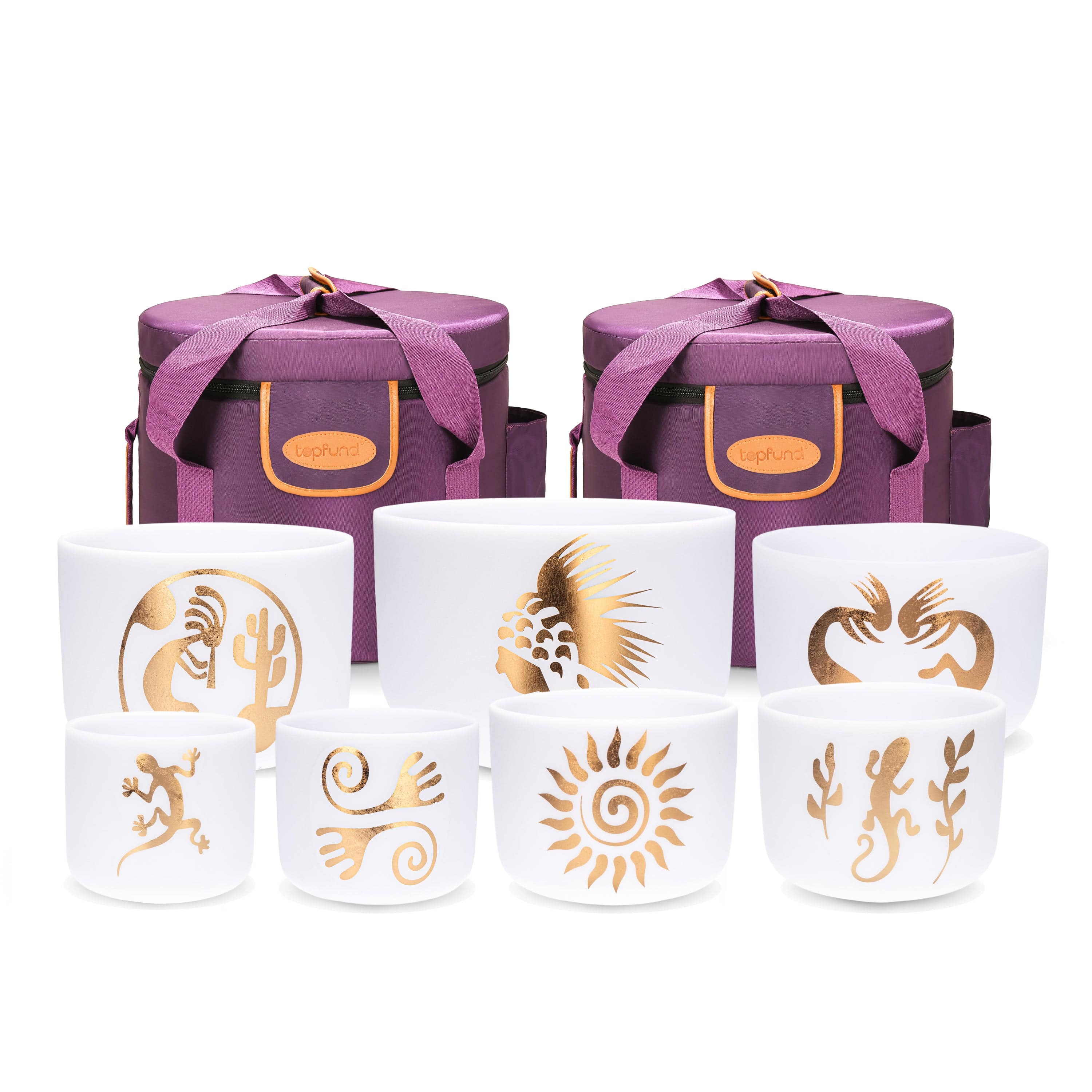 TOPFUND Mysterious Aztec Series Set of 7 Crystal Singing Bowls - TOPFUND Crystal Singing Bowl